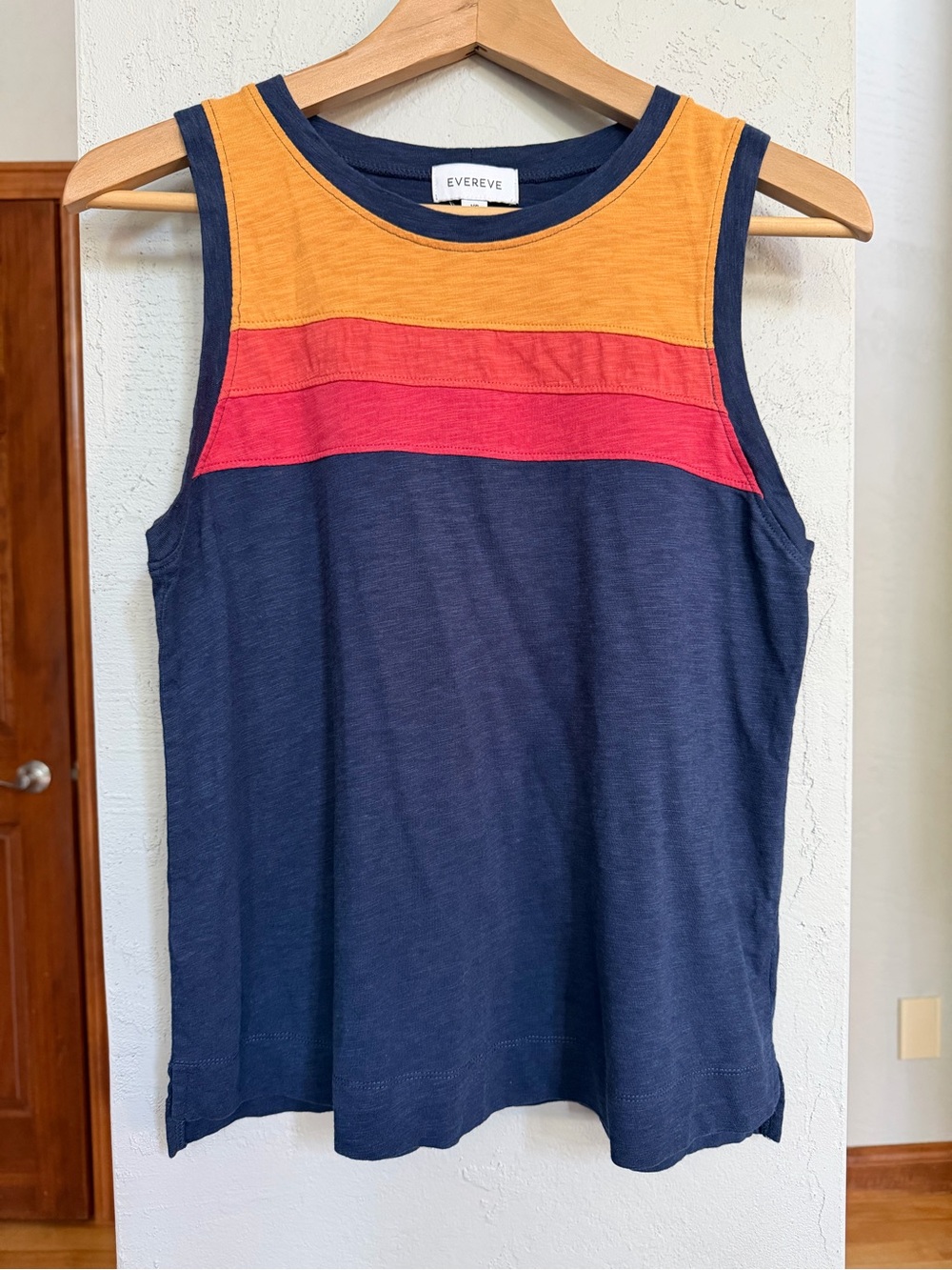Evereve Navy Tank with Mustard, Orange & Red  Stripes